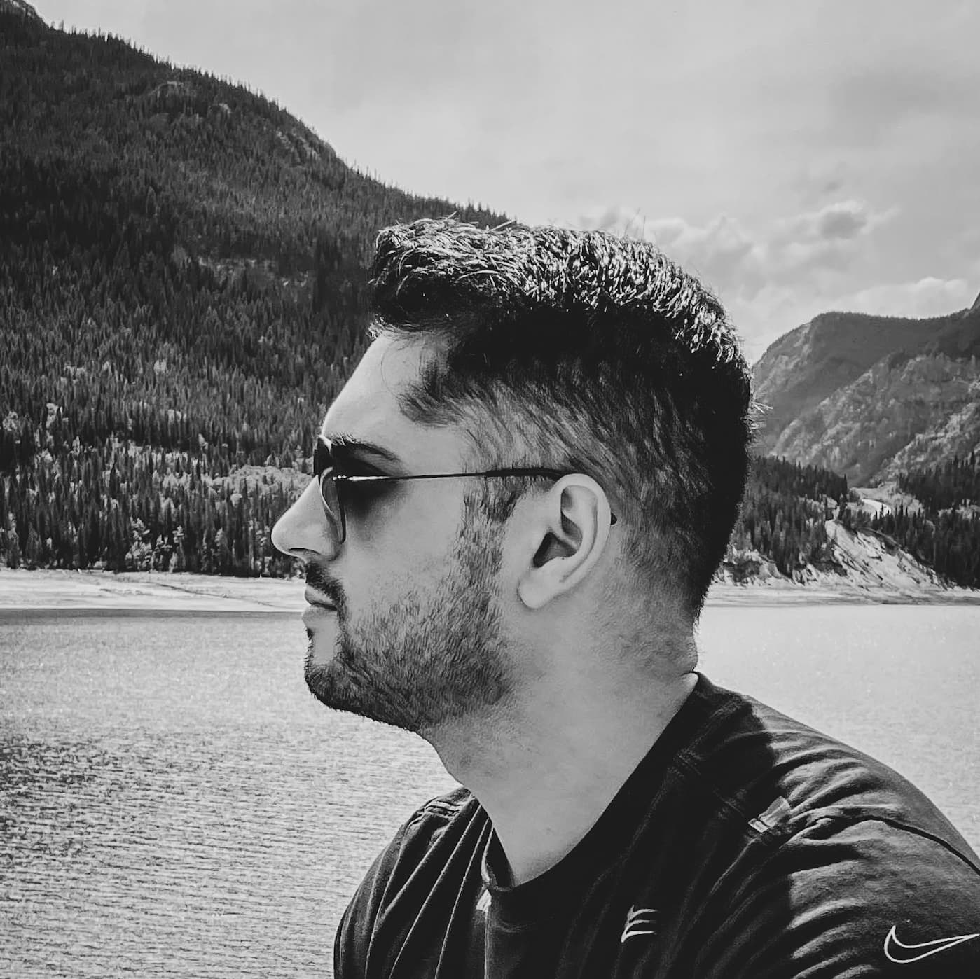 Mohammad Hameed beside a lake in the Canadian Rockies